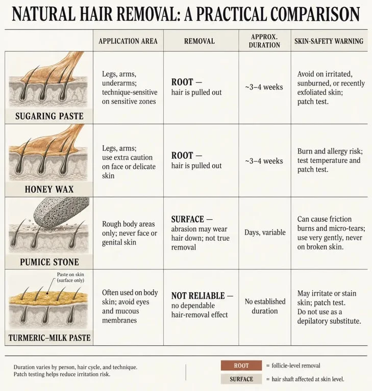 Comparatif des hair removal natural products selon la zone, la durée et les précautions