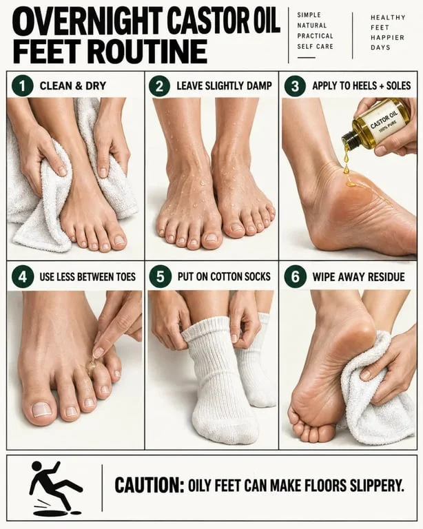 Castor oil on feet overnight routine with application steps and cotton socks
