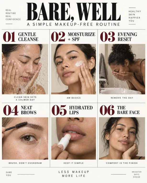 How to look beautiful without makeup: skincare, brow grooming, lip care, and a confident natural face